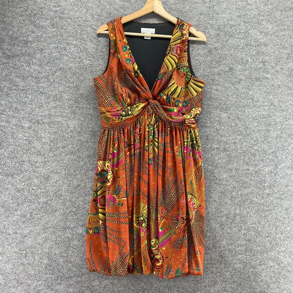 London Style Dress 16 Plus Brown Pleated Sleeveless  V Neck - Picture 1 of 8